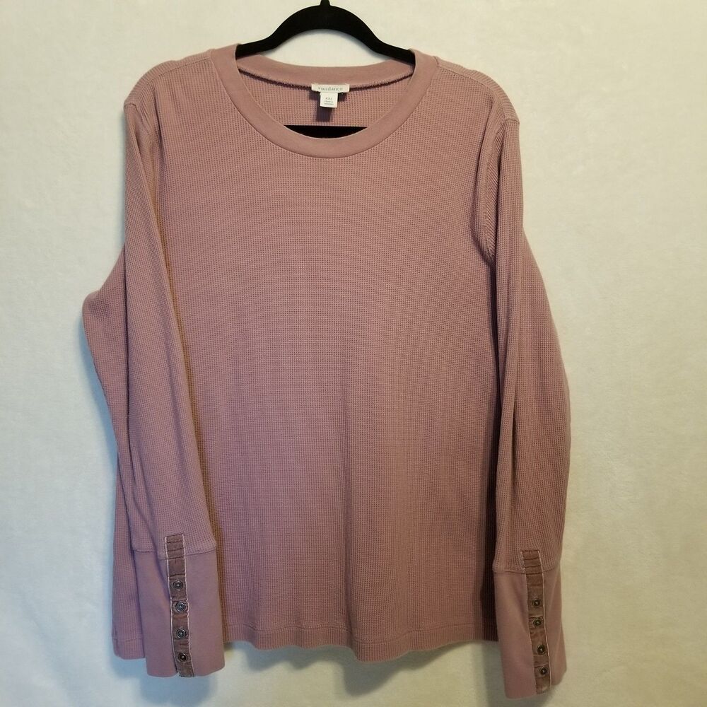 Sundance XXL Top Thermal Waffle Knit Long Sleeve Mauve Pink Boho Layering
